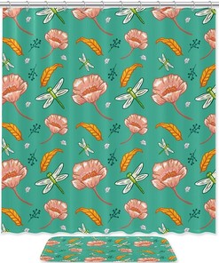 Brown Deer Pattern Animal Bathroom Set With Waterproof Fabric Shower Curtain
