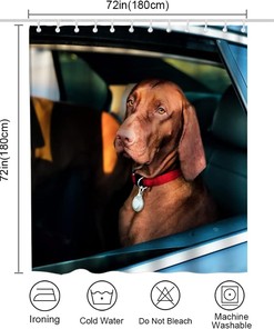 Brown Funny Dog Shower Curtain - Dog Sits in Car Theme - Waterproof Washable Bathroom Decor