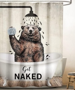 Brown Get Naked Bear Funny Animal Bathroom Shower Curtain for a Playful Rustic Bathroom