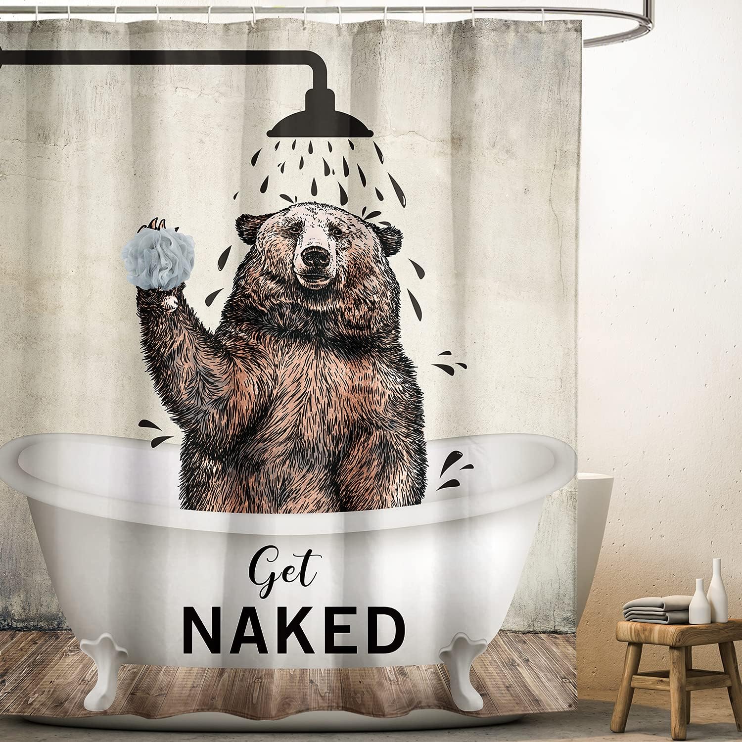 Brown Get Naked Bear Funny Animal Bathroom Shower Curtain for a Playful Rustic Bathroom