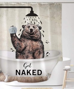 Brown Get Naked Bear Funny Animal Bathroom Shower Curtain for a Playful Rustic Bathroom