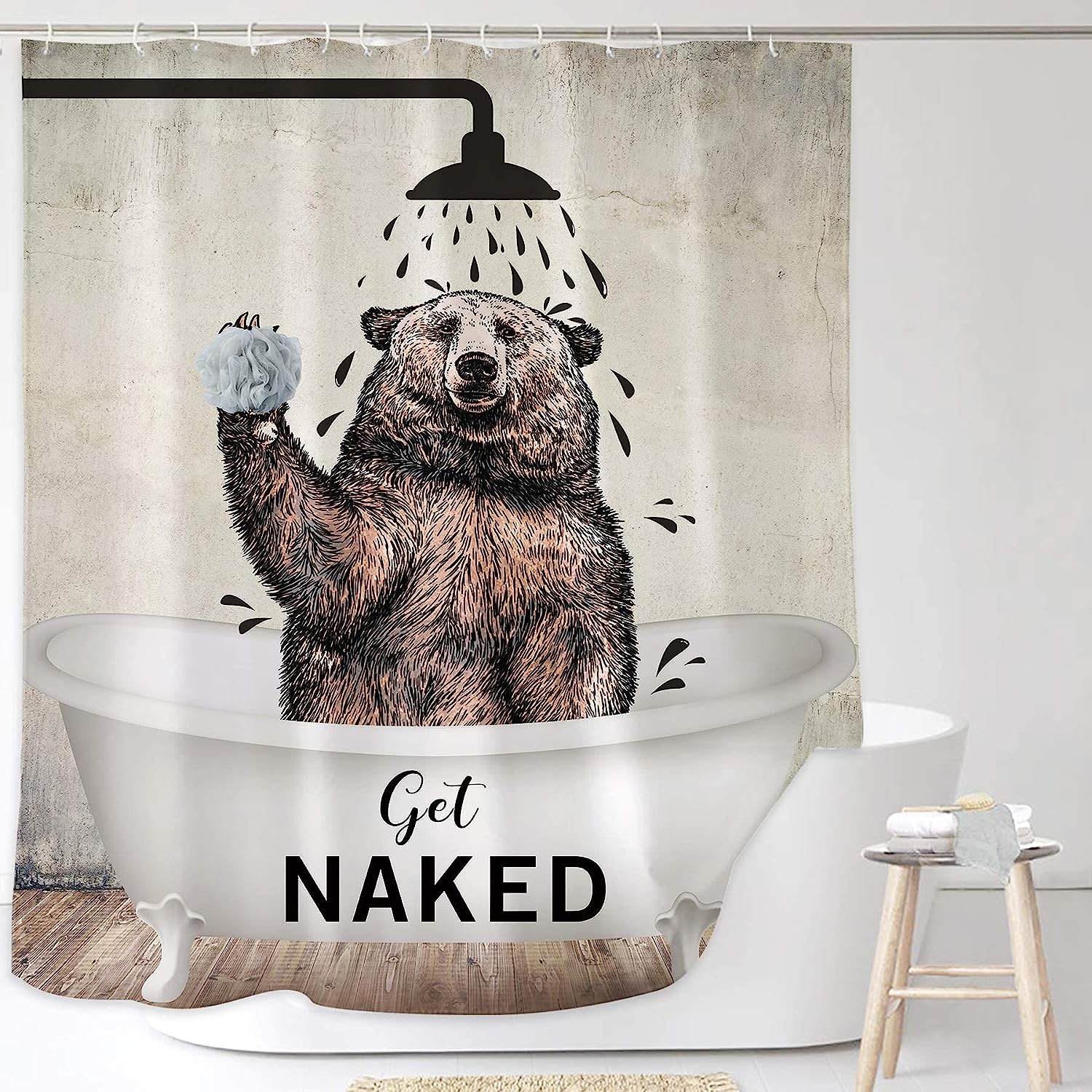 Brown Get Naked Bear Funny Animal Bathroom Shower Curtain for a Playful Rustic Bathroom