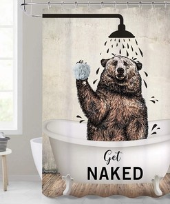 Brown Get Naked Bear Funny Animal Bathroom Shower Curtain for a Playful Rustic Bathroom