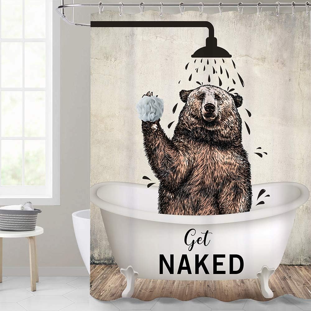 Brown Get Naked Bear Funny Animal Bathroom Shower Curtain for a Playful Rustic Bathroom