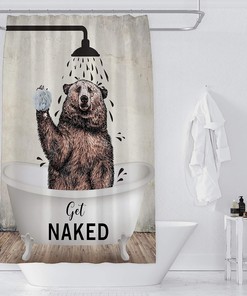 Brown Get Naked Bear Funny Animal Bathroom Shower Curtain for a Playful Rustic Bathroom