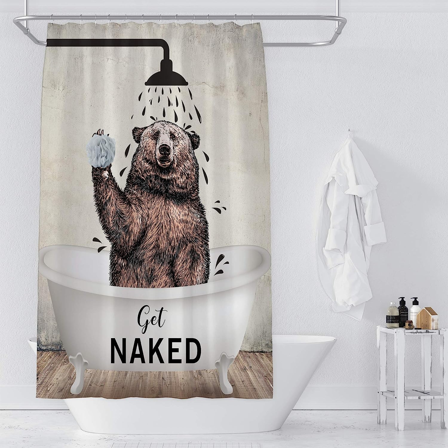 Brown Get Naked Bear Funny Animal Bathroom Shower Curtain for a Playful Rustic Bathroom