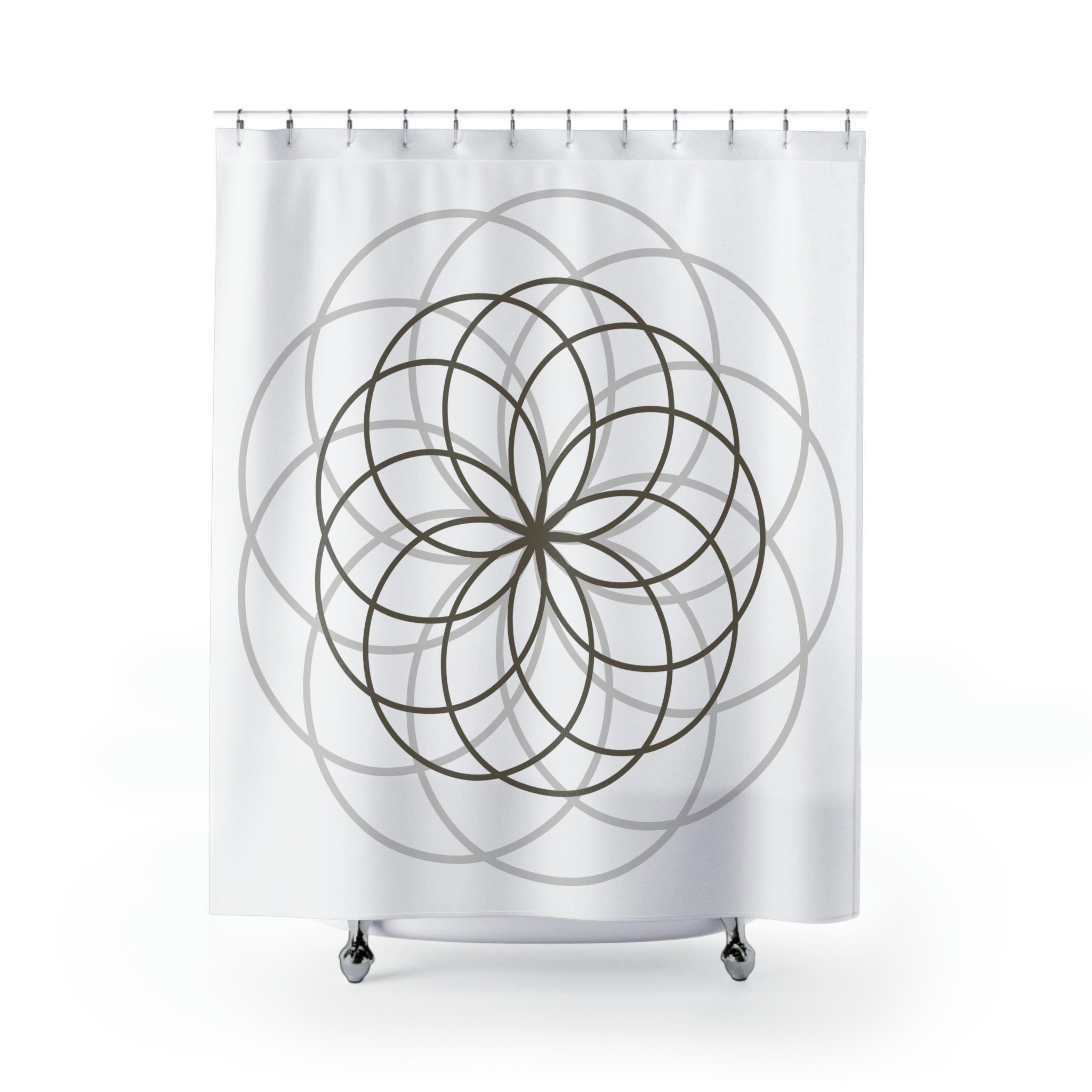 Brown Grey Geometric Circles Shower Curtain For Minimalist Bathroom Decor