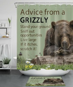 Brown Grizzly Bear Print Shower Curtain For Wildlife Lovers