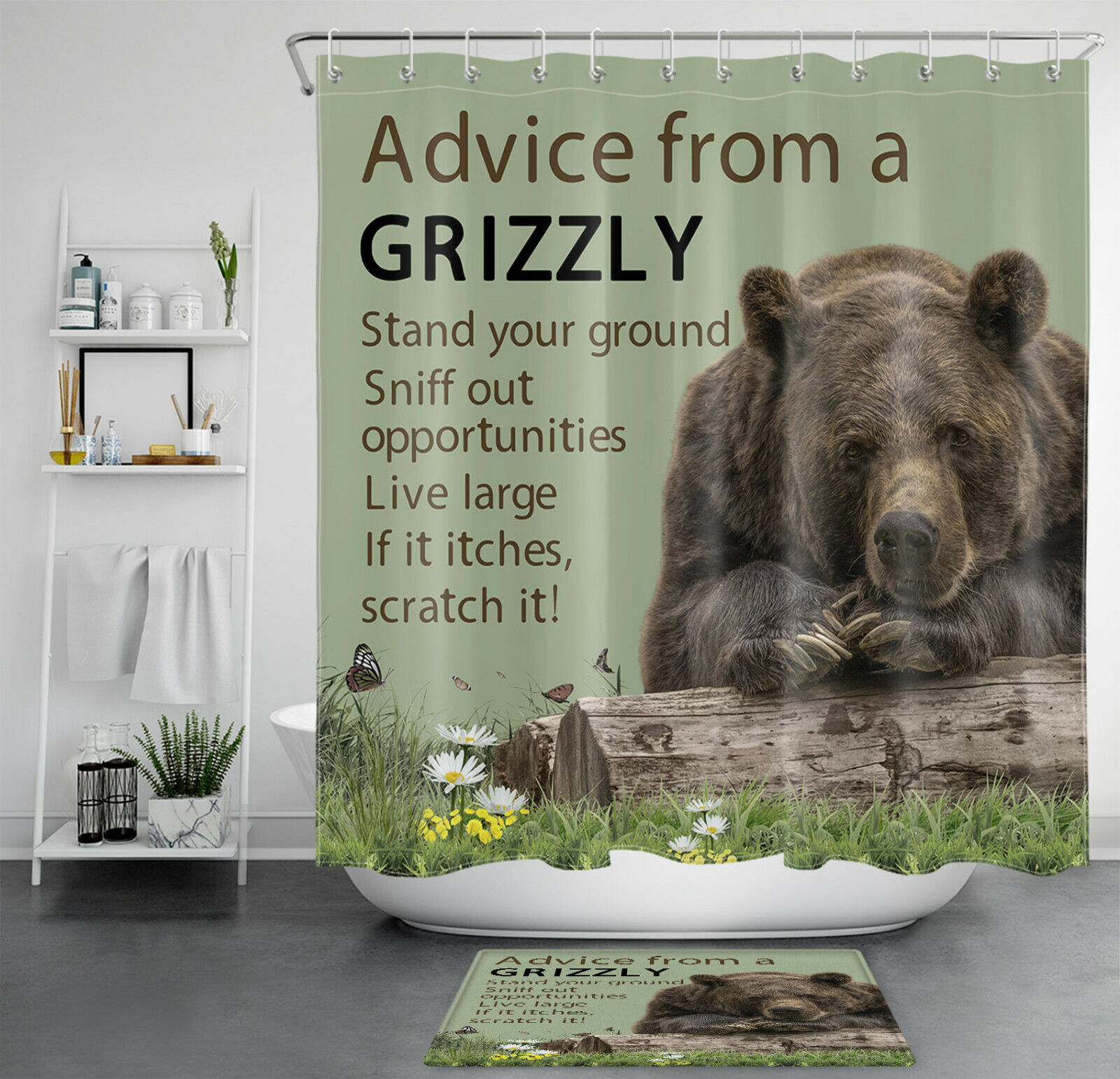 Brown Grizzly Bear Print Shower Curtain For Wildlife Lovers