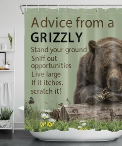 Brown Grizzly Bear Print Shower Curtain For Wildlife Lovers