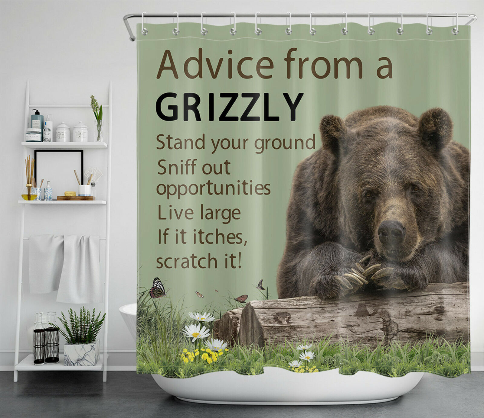 Brown Grizzly Bear Print Shower Curtain For Wildlife Lovers