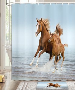 Brown Horse Mother And Child Fabric Shower Curtain For Bathroom