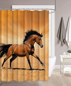 Brown Horse Quick-Drying and Washable Shower Curtain for Rustic Bathroom 
