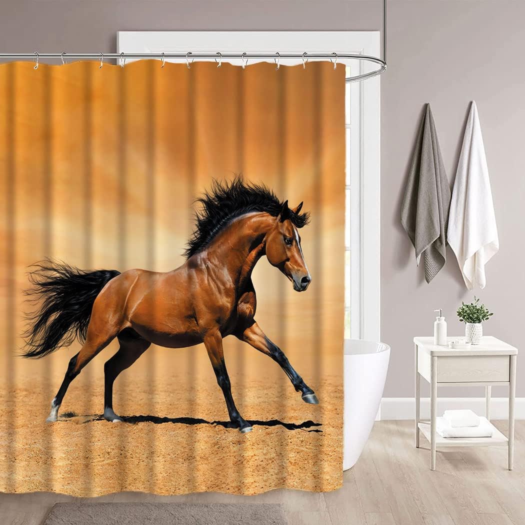 Brown Horse Quick-Drying and Washable Shower Curtain for Rustic Bathroom