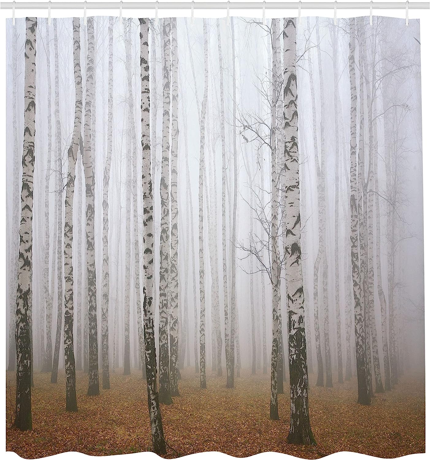 Brown Ivory Morning Mist In Autumn Birch Grove Forest Print Shower Curtain - Image 2