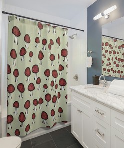 Brown Land Cartoon Shower Curtain With Mushrooms For Bathroom Decor