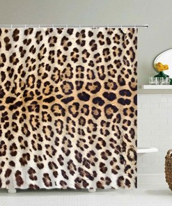 Brown Leopard Print Tiger Fabric Shower Curtain For Bathroom Decor