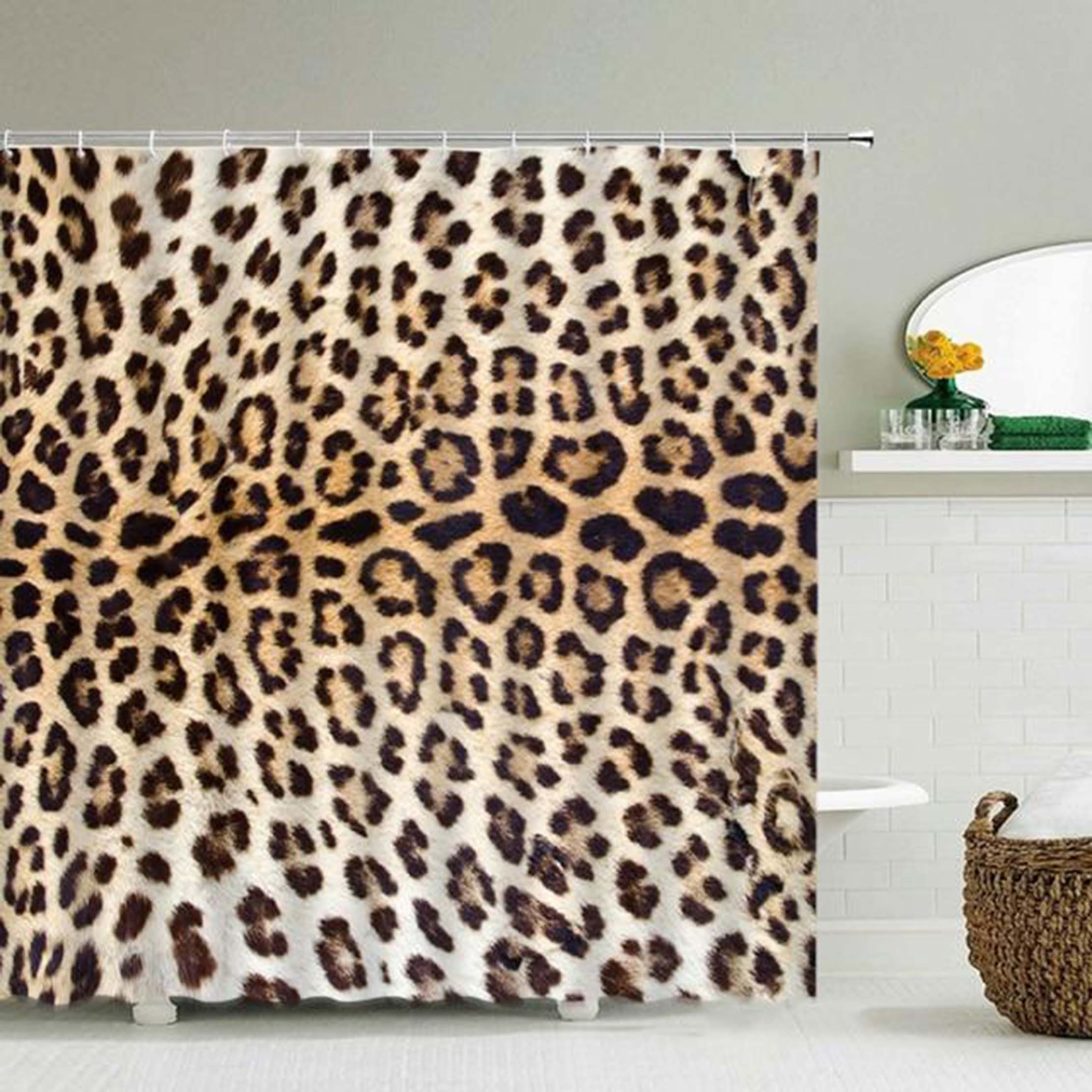 Brown Leopard Print Tiger Fabric Shower Curtain For Bathroom Decor