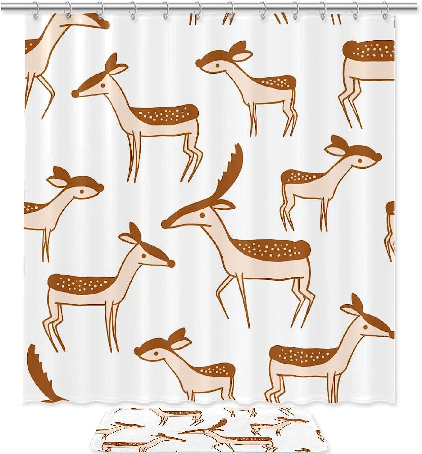 Brown Leopard Silhouette Bathroom Set With Waterproof Fabric Shower Curtain