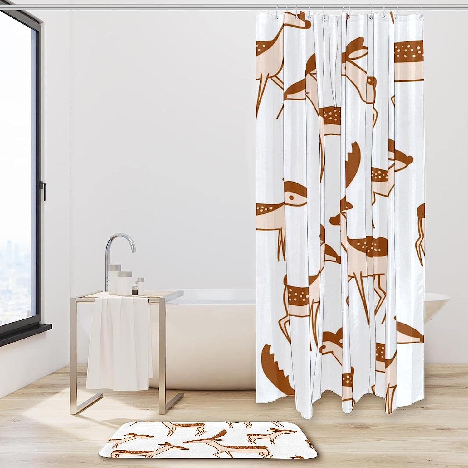 Brown Leopard Silhouette Bathroom Set With Waterproof Fabric Shower Curtain - Image 2