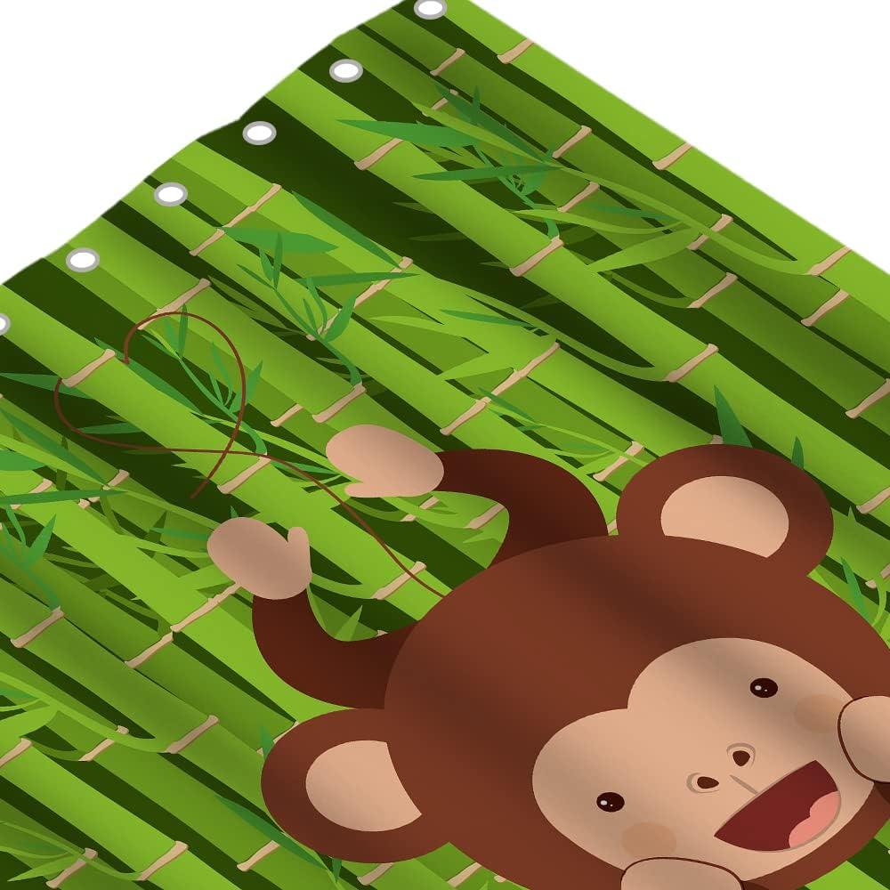 Brown Monkey Hanging Ape Bamboo Green Tree Cute Monkey Shower Curtain for Bathroom Decor