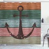 Brown Multicolor Nautical Bathroom Sign Shower Curtain, Ocean Theme Rustic Marine On Wooden Planks Design