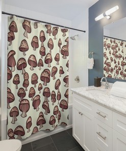 Brown Mushroom Waterproof Fabric Shower Curtain For Bathroom Decor