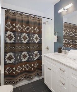 Brown Native American Design Shower Curtain, Southwestern Bathroom Decor for Rustic Feel