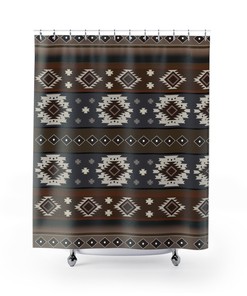 Brown Native American Design Shower Curtain, Southwestern Bathroom Decor for Rustic Feel