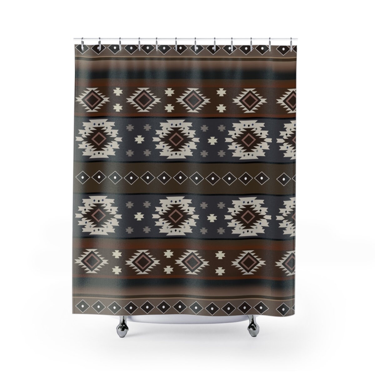 Brown Native American Design Shower Curtain, Southwestern Bathroom Decor for Rustic Feel