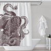 Brown Octopus Vintage Illustration Shower Curtain Modern Coastal Bathroom Decoration 