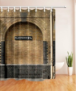 Brown Platform 9 And 3/4 Train Station Shower Curtain For Harry Potter Fans