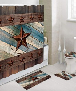 Brown Primitive Bathroom Curtains 4 Set With Country Stars Design
