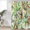 Brown Sloth and Green Leaves Hand Drawn Vintage Bathroom Shower Curtain