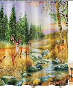 Brown Wildlife And Traditional Deer Bathroom Shower Curtain, Perfect For A Rustic Bathroom Theme