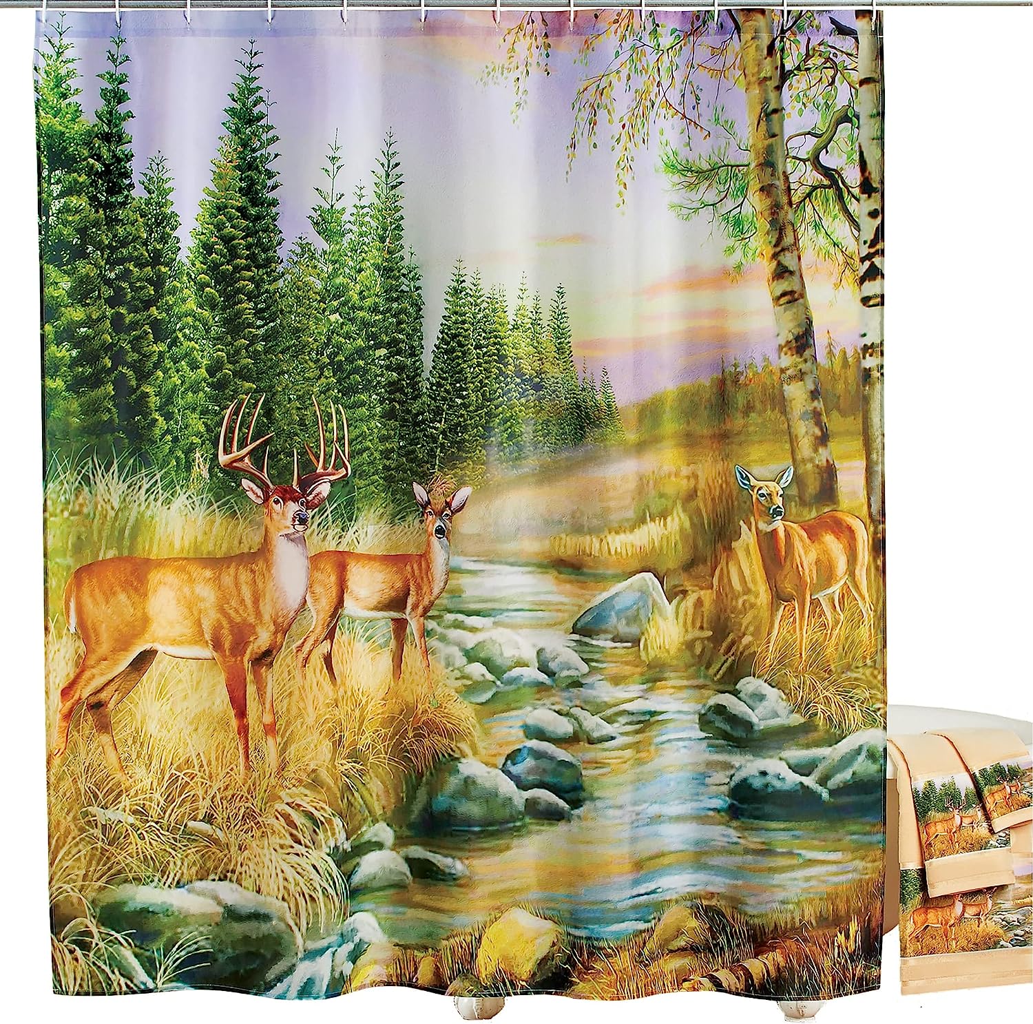 Brown Wildlife And Traditional Deer Bathroom Shower Curtain, Perfect For A Rustic Bathroom Theme
