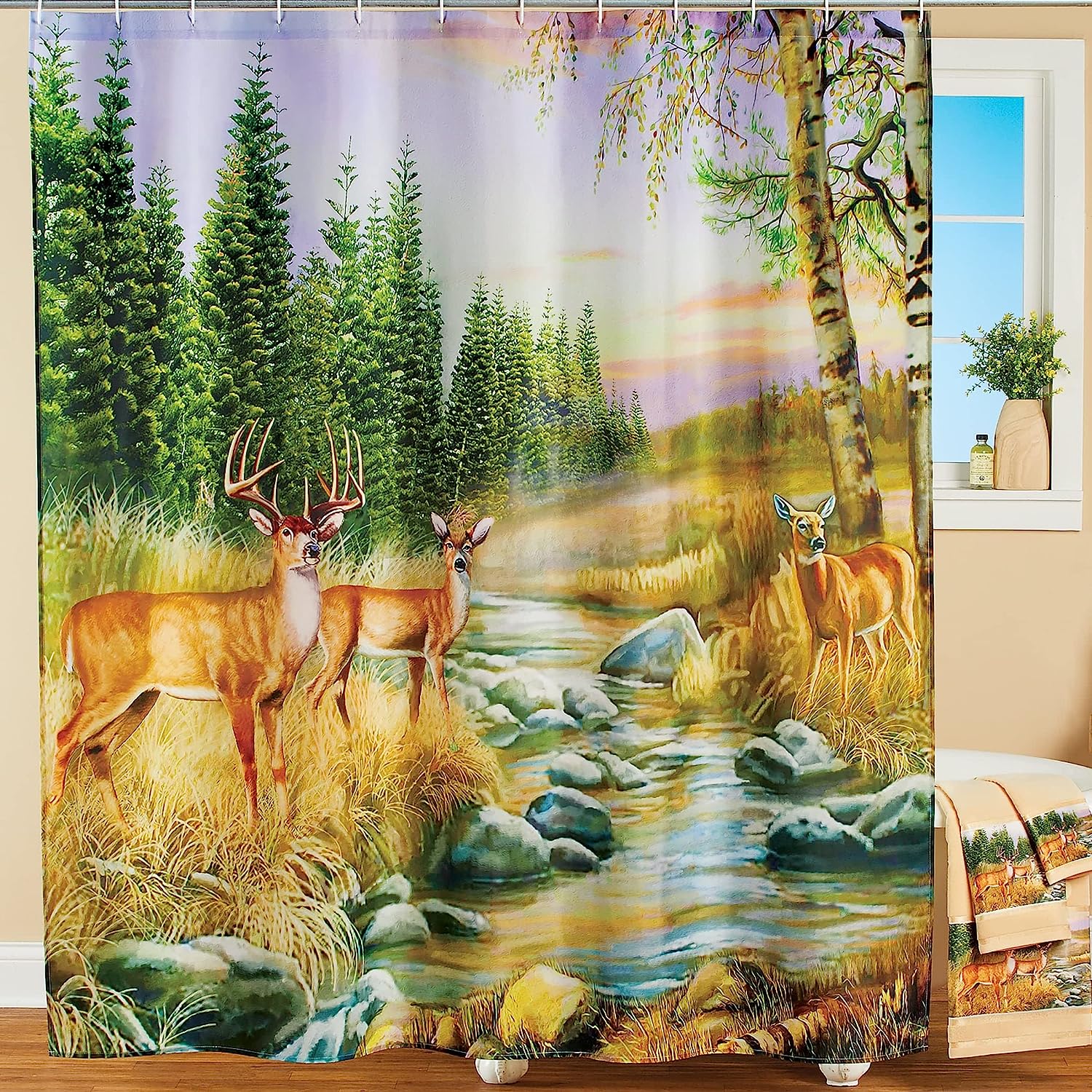 Brown Wildlife And Traditional Deer Bathroom Shower Curtain, Perfect For A Rustic Bathroom Theme - Image 2