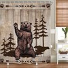 Brown Wood Bear Vintage Bathroom Shower Curtain, Rustic Wooden Board Forest Wild Animal Fabric Waterproof Curtain 