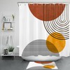 Brown Yellow Line Design Waterproof Geometric Pattern Fabric Shower Curtain