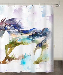 Brush Art Horse Spirit Waterproof Fabric Shower Curtain For Bathroom Decor