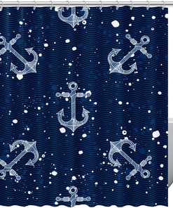 Bubble Anchor Print Waterproof Fabric Shower Curtain For Bathroom