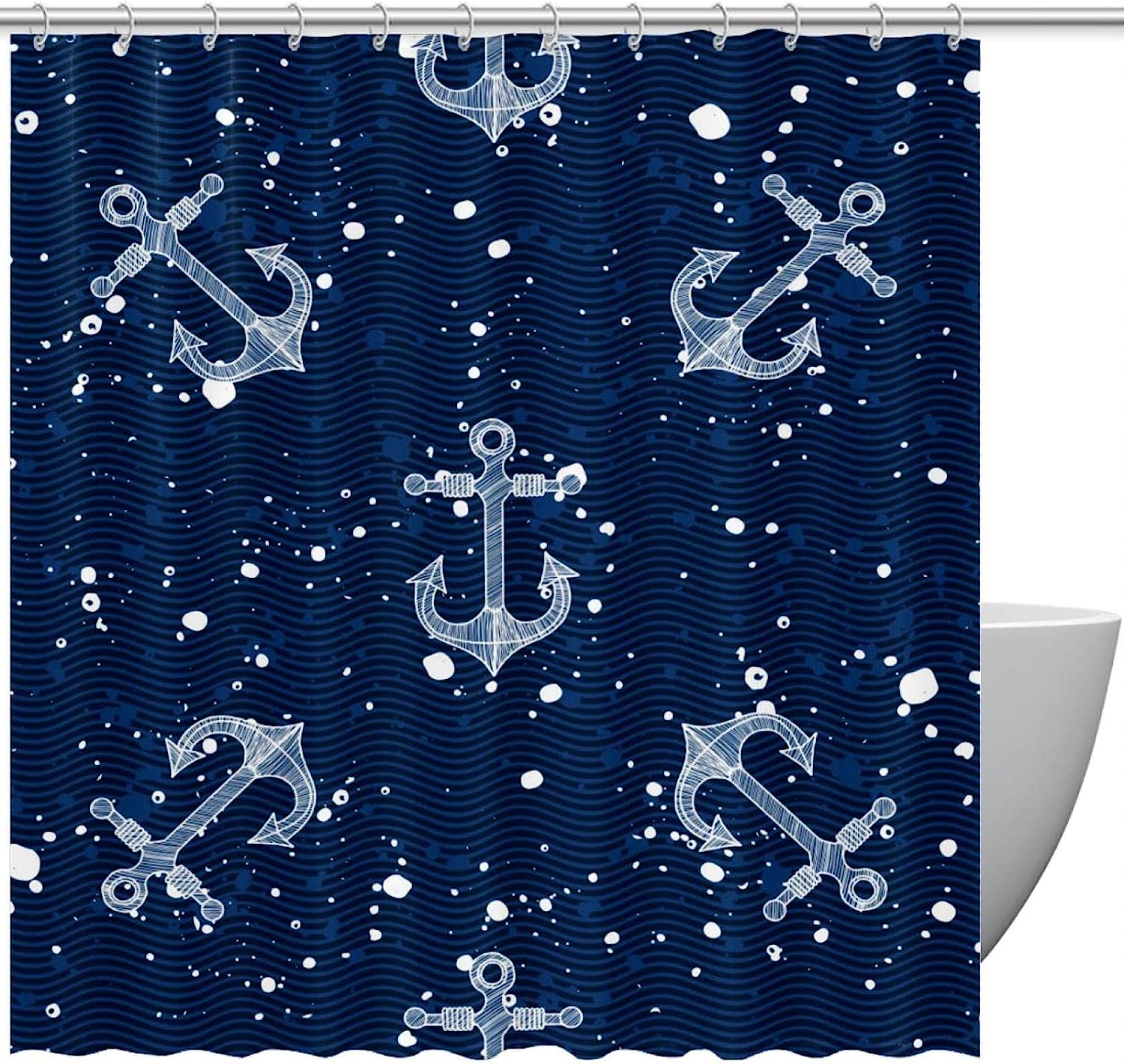 Bubble Anchor Print Waterproof Fabric Shower Curtain For Bathroom