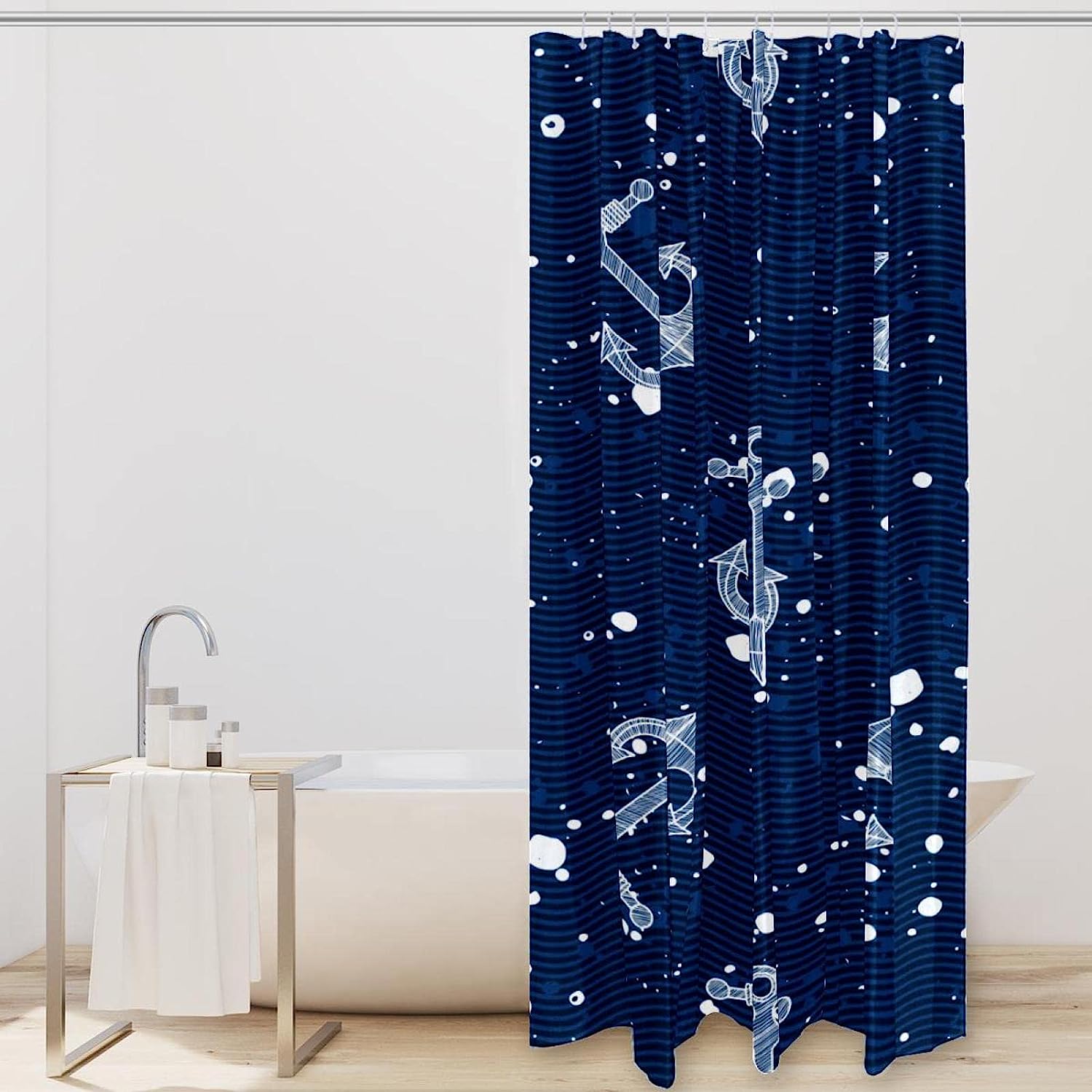Bubble Anchor Print Waterproof Fabric Shower Curtain For Bathroom - Image 2