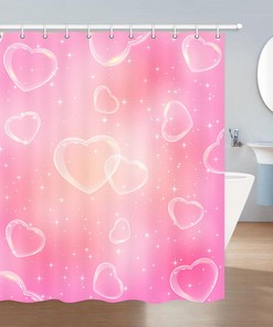 Bubbly Pink Heart Shower Curtain Fabric for a Vibrant Bathroom