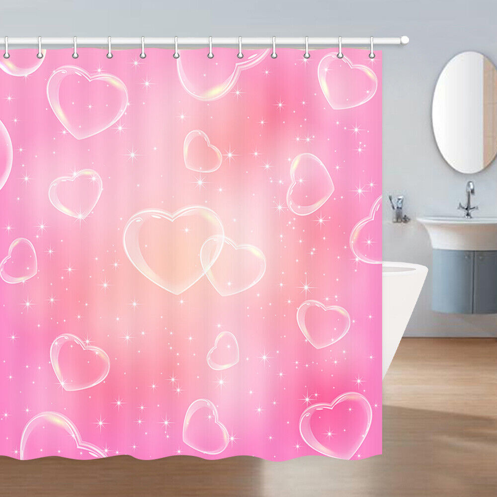 Bubbly Pink Heart Shower Curtain Fabric for a Vibrant Bathroom