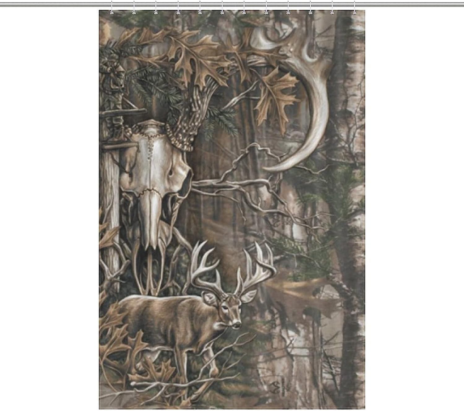 Buck Skull With Hunting Scene Fashion Bath Shower Curtain For Bathroom