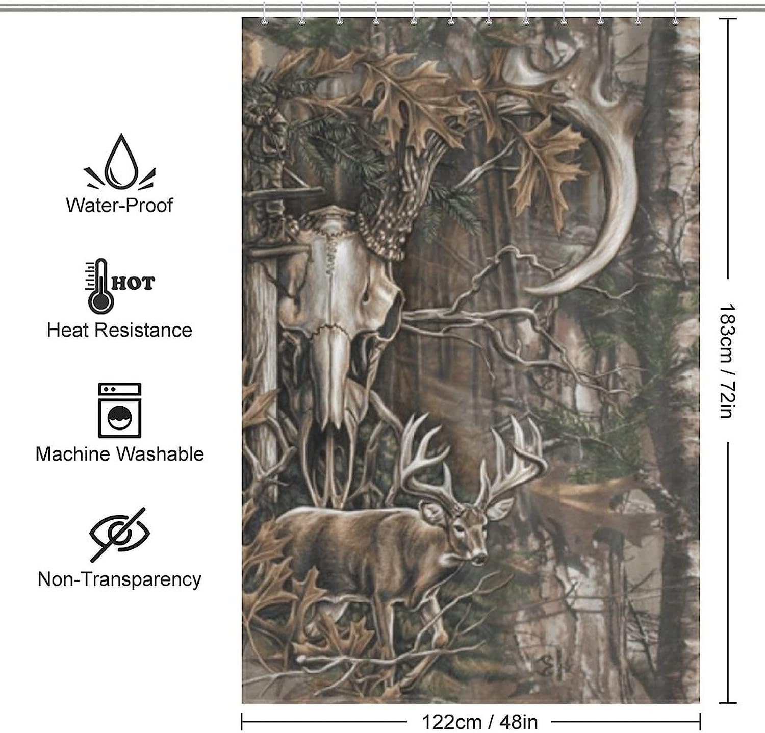 Buck Skull With Hunting Scene Fashion Bath Shower Curtain For Bathroom - Image 2