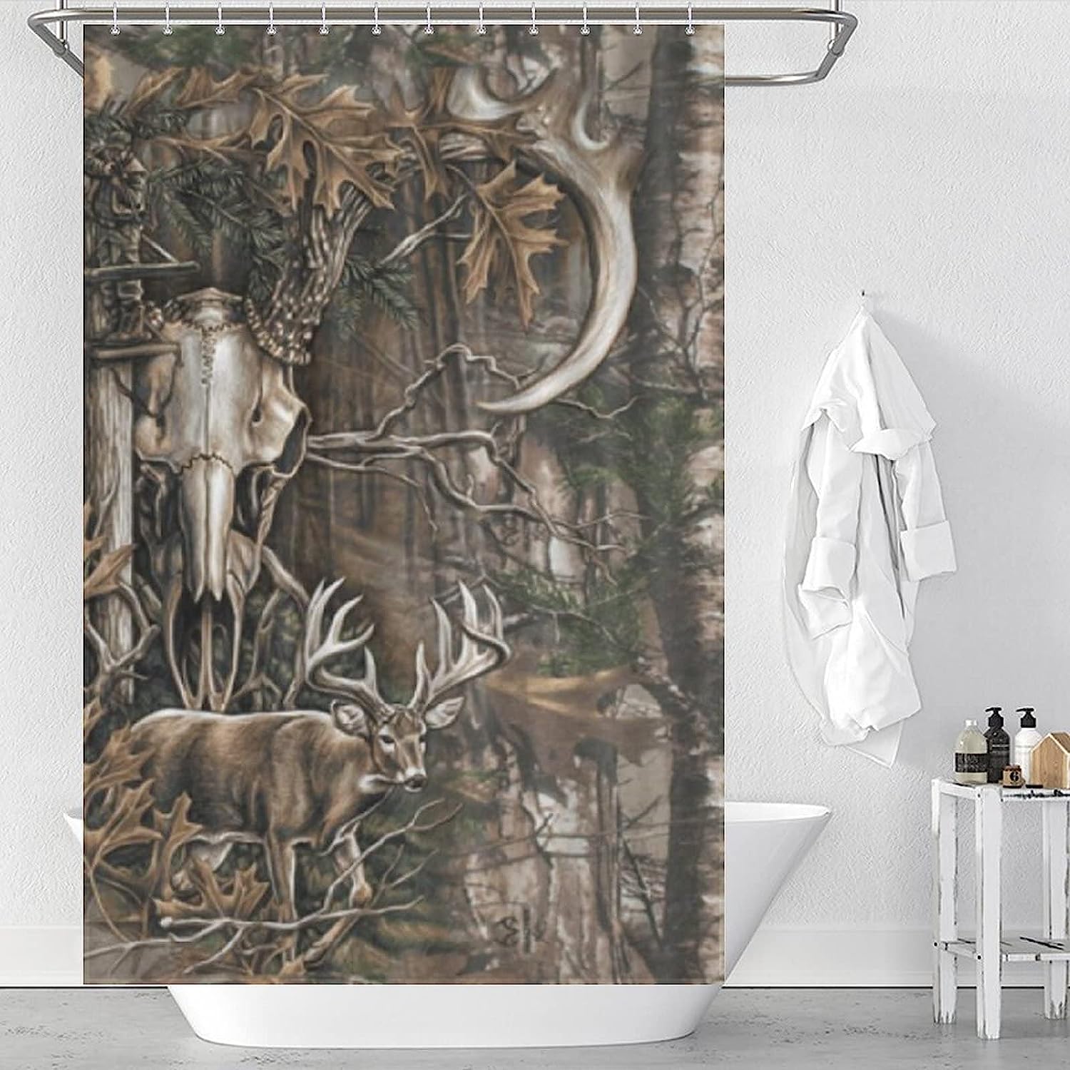 Buck Skull With Hunting Scene Fashion Bath Shower Curtain For Bathroom - Image 3