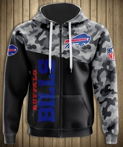 Buffalo Bills Military Hoodie, All Over Print With 3D Zip Hoodie And Long Sleeve For New Season