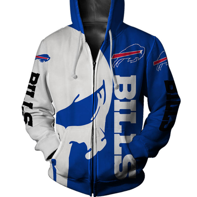 Buffalo Bills Zip Up Hoodie With Skull Printed Design, A Great Gift For Fans